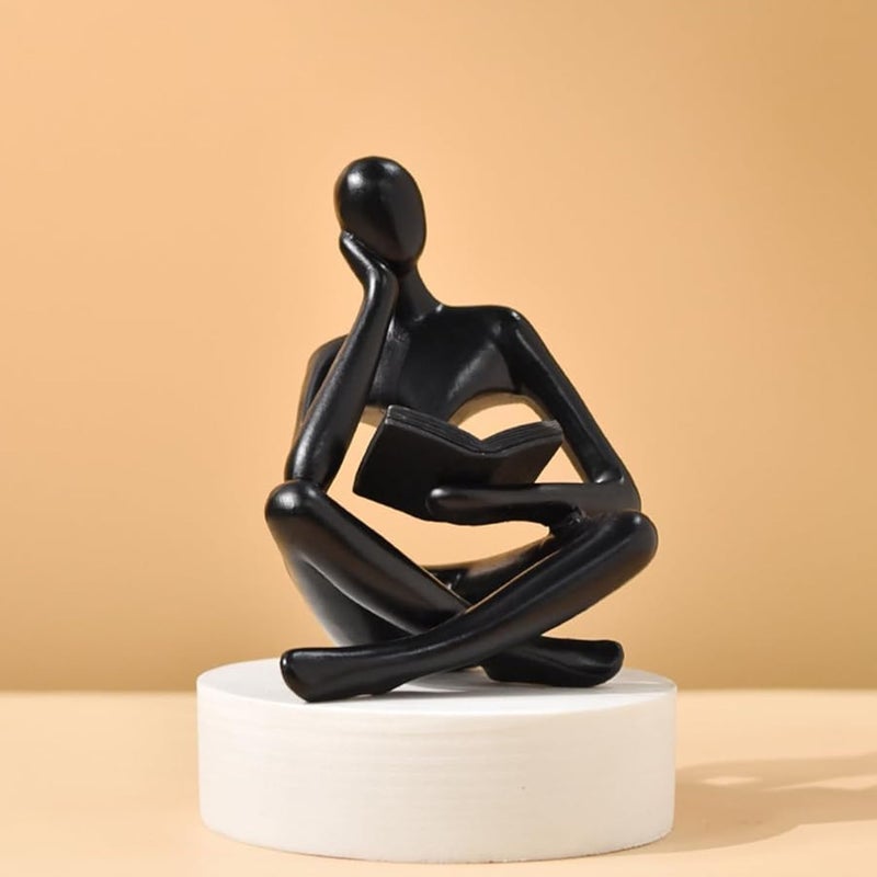 LINZHEN Style-A Black, Creative Abstract Thinker Bookend for Home Aesthetic, Study, and Wine Cabinet – Stylish Shelf Decor Accent and Thoughtful Gift for Living Room, Bar, or Coffee Shop - Image 1